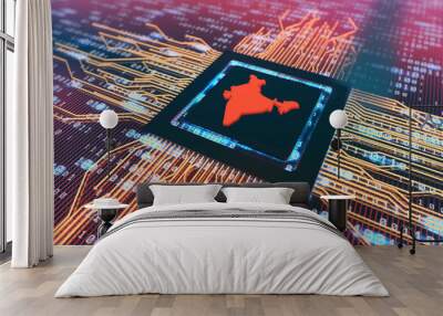 Electronic network technology, digital smart chips, big data,india map Wall mural