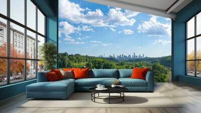 city skyline above the forest Wall mural