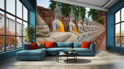 Buddha and Ruins of Ayutthaya Province in Thailand Wall mural