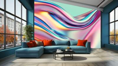 Abstract waves of colorful silk fabric flowing in soft motion. Wall mural