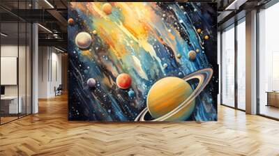 Artistic watercolor universe planet graphic poster background Wall mural