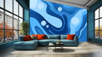 Digital blue artistic paper cut wave abstract graphic poster background Wall mural