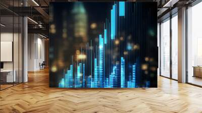 Digital blue business chart hologram graphics poster mobile phone background Wall mural