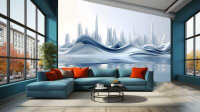 digital blue city wave curve abstract graphic poster web page PPT background Wall mural