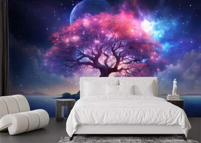 digital cherry blossom tree in the universe graphics poster PPT background Wall mural