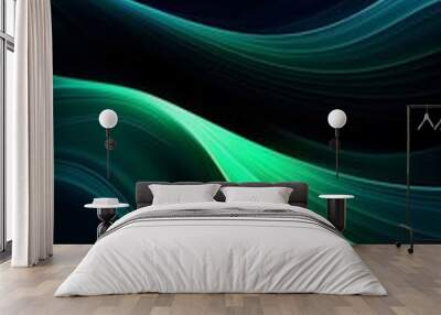 Digital green and black curve lines geometric abstract graphics poster background Wall mural