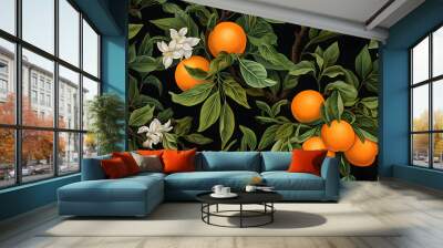 Digital orange blossom print pattern abstract graphic poster background Wall mural