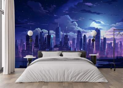 Digital retro skyscrapers at night abstract art design graphic poster web page PPT background Wall mural