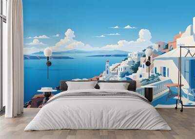 Digital santorini landscape vector art illustration abstract graphic poster web page PPT background Wall mural