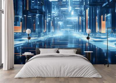 Digital technology blue future digital world abstract web page PPT background Wall mural