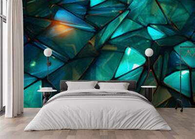 Digital technology blue green three dimensional geometric gradient abstract poster background Wall mural