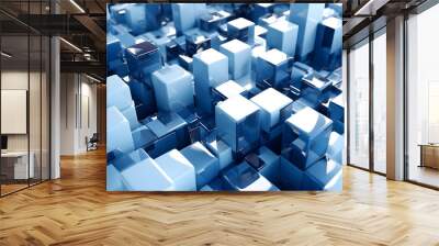 Digital Technology blue white Geopunk Abstract Geometric Poster Web Page PPT Background with generative Wall mural