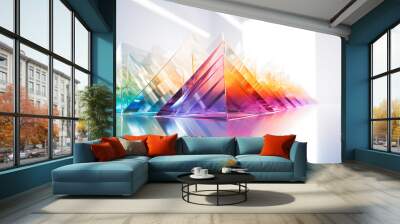 Digital technology refracted light over white wall and white table surface poster web page PPT background Wall mural