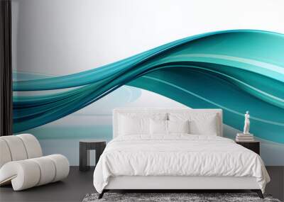 Digital technology teal and white geometric curve abstract poster web page PPT background Wall mural