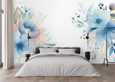 Digital vintage watercolor blue flowers abstract graphic poster web page PPT background Wall mural