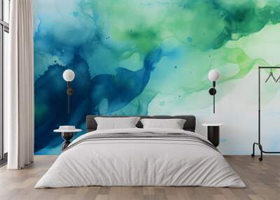 watercolor painting of green and blue nature poster background Wall mural