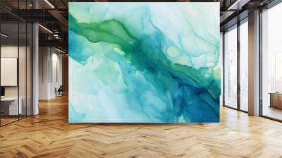 watercolor painting of green and blue nature poster background Wall mural