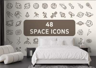 Set of 48 space and planet Vector Line Icons, thin line style.Contains such Icons as space, planet, alien, solar, astronaut, technology, space travels, stars, exploration And Other Elements. Wall mural