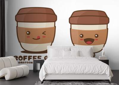 cute coffee cup mascot, drink cartoon illustration Wall mural