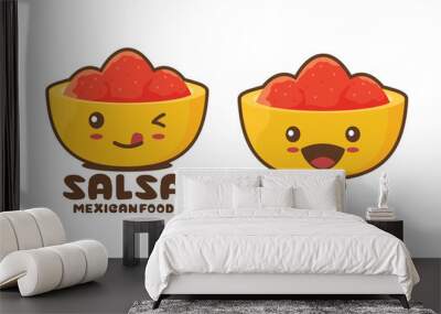 cute salsa sauce mascot illustration, traditional mexican food Wall mural