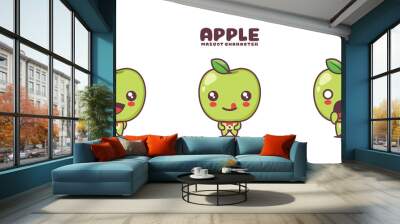 green apple cartoon illustration, with different expressions Wall mural