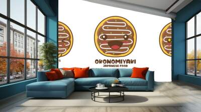 okonomiyaki cartoon mascot illustration, traditional Japanese food, with different facial expressions and poses Wall mural