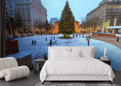 Pioneer Courthouse in Pioneer Square with Christmas tree Wall mural