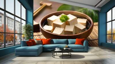 a bowl of tofu on the table Wall mural