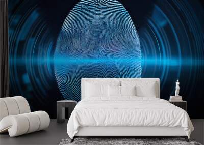 Fingerprint concept. Black and blue. Information technology. Biometric. Wall mural