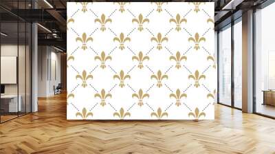 Fleur de lis seamless vector pattern. French vintage stylized lily flower luxury royal symbol. Monarchy gold iris sign on white intersected background. Wall mural