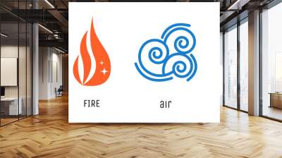 Four elements flat style symbols. Water, fire, air and earth signs. Vector abstract nature icons. Wall mural