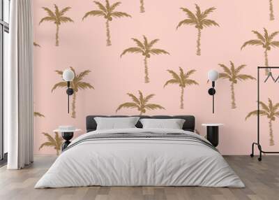 Palm trees gold on pink retro style seamless pattern design. Wall mural