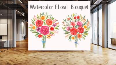 Watercolor wedding floral bouquets collection Wall mural