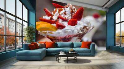 delicious vanilla sundae with strawberry Wall mural