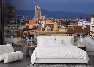 Aerial view on the center of Barcelona Wall mural