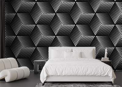 seamless monochrome pattern of dotted cubes. hexagonal grid. modern vector background design. easy t Wall mural