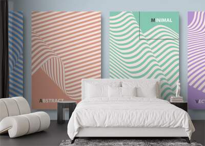 Set of Striped Cover Templates in Muted Colors. Vector Flat Design Backgrounds.  Wall mural