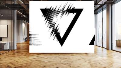 Set of Triangular Graphic Elements. Glitch Halftone Texture. Vector Monochrome Illustration. Wall mural