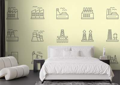 Outline icons related to Industrial buildings.. Linear icon collection. Editable stroke. Vector illustration Wall mural