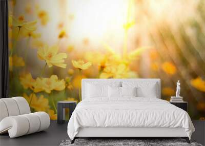 yellow flowers sunset background Wall mural