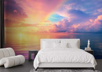 rainbow colored  sunrise painted the sky and sea Wall mural