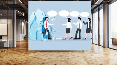 Breaking the ice, warm and friendly greeting, business meeting with positive atmosphere concept, Businessman breaking through ice to have conversation with new colleagues. Wall mural