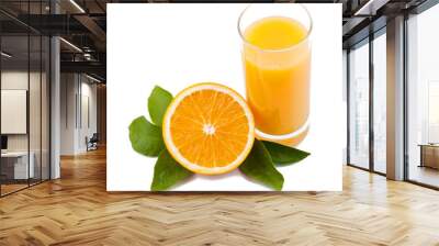 Orange slice and juice with leafs Wall mural