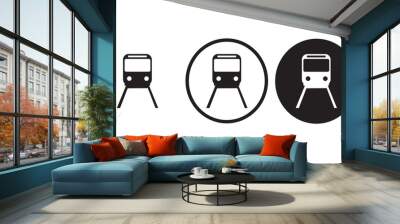 Train icon black outline for web site design 
and mobile dark mode apps 
Vector illustration on a white background Wall mural