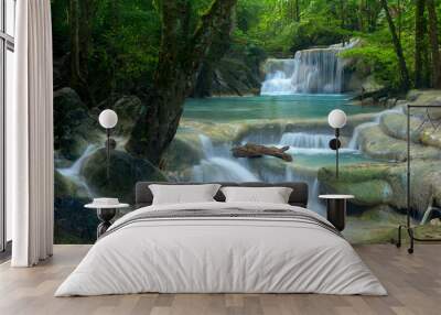 Beautiful deep forest waterfall in Thailand Wall mural