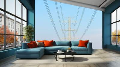 High voltage pole on blue sky Wall mural