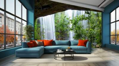 Panoramic beautiful deep forest waterfall in Thailand. Wall mural