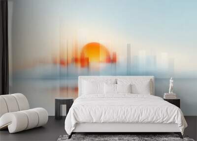 Abstract illustration of a futuristic cityscape, bold, geometric shapes, and a modern color palette Wall mural