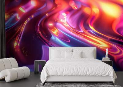 Digital abstract design with luminous colors and flowing motion lines, capturing a futuristic and energetic vibe Wall mural