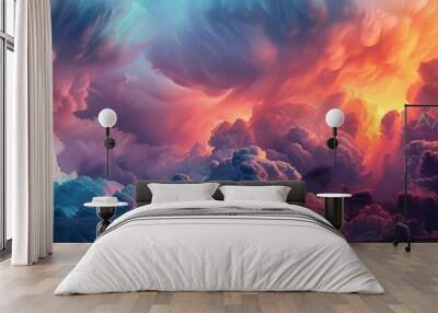 Marvel at the awe-inspiring abstract artwork painted by Mother Nature, as a riotous summer thunderstorm unleashes a symphony of colors and shapes across the celestial realm. Wall mural